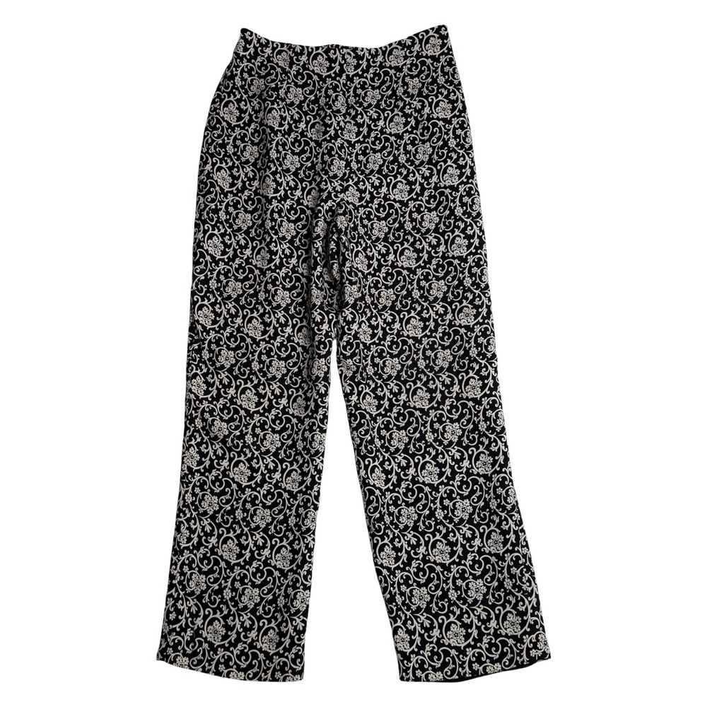 Talbots‎ Pure Silk Floral Damask Wide Leg Pants Black White Women Size 6P